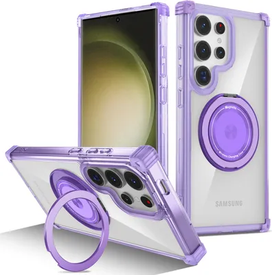 Produktbild von Handyhülle für Samsung Galaxy S23 Ultra Magnetisches Ringhalter Ständer Kompatibel mit Magsafe Militärschutz Transparente Hülle Lila