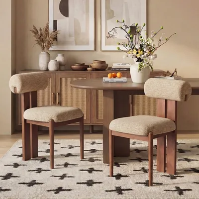 Image de Lot de 2 chaises de salle à manger, dossier cylindrique design, cadre en bois, style moderne, pour cuisine et salle à manger, Marron