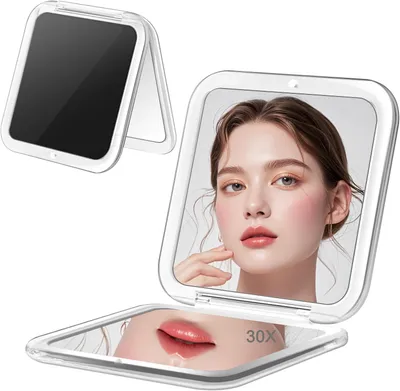 Obrázok produktu pre Zrkadlo na make-up 30x zväčšenie, 8.5 cm, skladacie, obojstranné, čierne, pre kúpeľňu