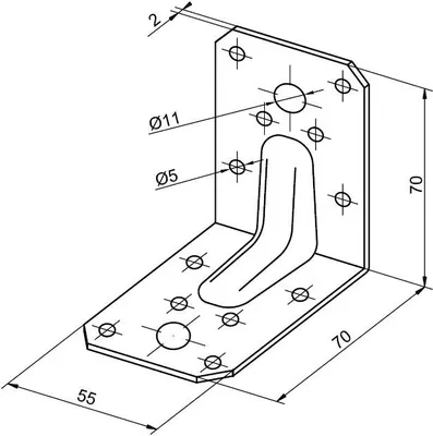 Obrázek produktu pro 05-21 Úhelník s vlisem 55x70x70 ZB provedení TBJ / balení 1 ks