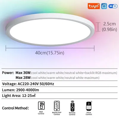 Image de Plafonnier LED intelligent,vocale, éclairage d'ambiance RGB, 40 cm (15,75 pouces)