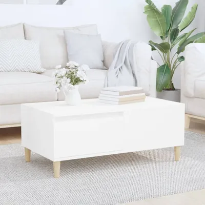 Image de The Living Store Table basse blanche 90x50x36,5 cm Bois composite