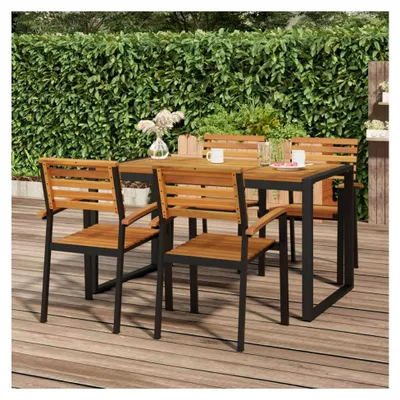 Produktbild von Stapelbare Gartenstühle 4 Stück aus massivem Akazienholz und Metall