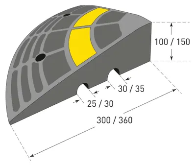Produktbild von MORION Bordstein-Rampe Gummi Abschlusselement 360 x 360 x 150mm schwarz gelb reflektierend bis 40 t