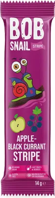 Obrázok produktu pre PRUHOVÉ JABLKO - OBJÍMAVKA Z ČIERNYCH RÍBEZLÍ BEZ PRIDANÉHO CUKRU, BEZLEPKU 14 g - BOB SLIMÁK