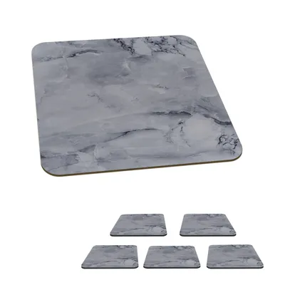 Obrázek produktu pro KitchenYeah® Skleněné podtácky Square Set of 6 Marble - Stone - Grey - Black 10x10 cm Podtácky na sklenice - Podtácky na nápoje - Chrániče desek stolu - Podtácky na šálky Stolní bar Gla