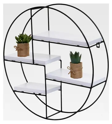 Produktbild von Wandregal HWC-K76, Hängeregal mit 4 Regalböden aus Metall und Massivholz, 45x45x11cm - weiß