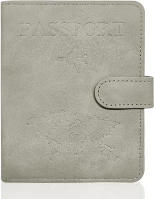 Produktbild von Famanu Reisepasshülle - PolyurethanReisepasshalter - Tragbare universelle Reisetasche für Reisepass, Kreditkarten und Tickets (Grau)