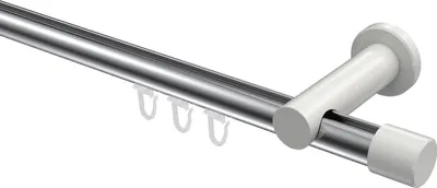 Produktbild von Interdeco Innenlaufstange / Gardinenstange mit Innenlauf Chrom / Weiß, Typ Platon Santo (Kappe), 20 mm Ø 1-läufig, 320 cm