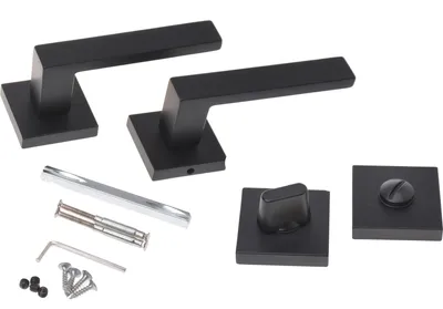 Produktbild von Aqbau® Zestaw rozet Klamka Klamka okucie do drzwi czarny INOX (drzwi łazienkowe WC)