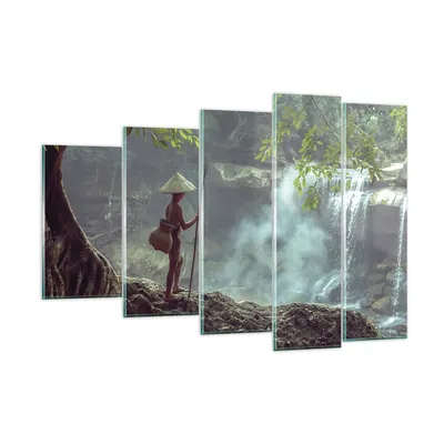 Produktbild von Bilder auf glas - 5 Teile - Asien Junge Wasserfall - 150x100cm - Glasbilder - Wandbilder - Bilder - zum Aufhängen bereit - Wanddekoration aus Glas - Glas Bilder - Wandbild auf Glas - GEG150x100-4307
