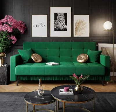 Obrázok produktu pre Čalúnená pohovka VOGUE s nohami na spanie čierna French Velvet 658