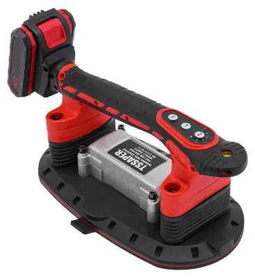 Obrázek produktu pro 21V pokladačka dlaždic – vibrační přísavka – 2 akumulátory 2000 mAh – 6 rychlostních stupňů 3000–13 000 ot./min – přísavná deska 28 x 15 cm – zástrčka EU – červená