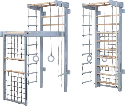 Image de Espalier pour la maison - Structure d'escalade en bois avec filet d'escalade - Winner, gris