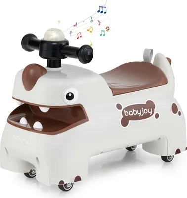 Obrázok produktu pre COSTWAY šmykľavka, šmykľavka s úložným priestorom pod sedadlom, svetlami, hudbou a klaksónom, dinosaurus, šmykľavka pre deti 1 + (biela)