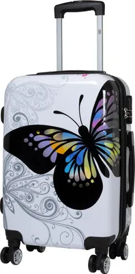 Produktbild von Polycarbonat Kleiner Handgepäck Reisekoffer Butterfly Weiß Schmetterling 55 cm Motivkoffer
