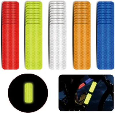 Produktbild von 50 Stück Reflektierende Aufkleber - 3x8cm - 5 Farben - Warnaufkleber Reflektierende Aufkleber - Motorhelm Aufkleber - Universelle Sicherheitsaufkleber - Auffälliges Reflektieren - Reflektierender Kleber - Für Fahrzeuge, Fahrräder, Motorräder, Kleidung