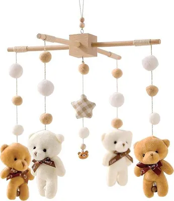 Produktbild von Mobiles Holzbabybett Spielzeug - Drehbares Kinderbett Windspiel für Neugeborene