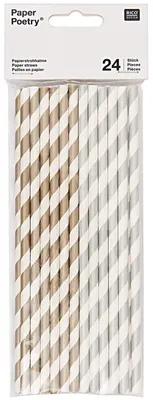 Papierstrohhalme 24 Stück gold/silber 25 cm
