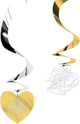 Produktbild von Hochzeitstag Jahrestag Happy Anniversary Hängedeko 5 Stück gold-silber 60cm -