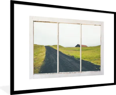 Produktbild von MuchoWow® MuchoWow® Gerahmtes Poster Aussicht - Straße - Gras 90x60 cm - Poster mit zchwarzem Bilderrahmen - Wanddekoration - Fotos