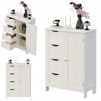Obrázek produktu pro Skříňka, policová skříň, komoda, koupelna, předsíň, loft, 3 zásuvky, bílá, výška 80 cm
