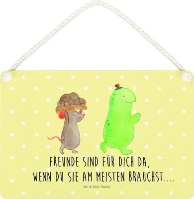 Produktbild von Mr. & Mrs. Panda hängeschild Schildkröte Maus DIN A4 - Gelb Pastell - Geschenk, holzbild, Hilfe, Beste Freundinnen, kleine aufmerksamkeit, Wandbild Holz, Schild