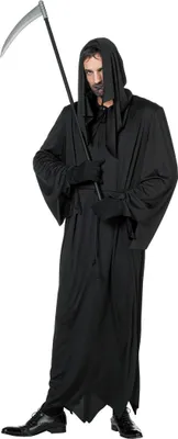 Produktbild von Totengräber Kostüm Herrenkostüme - Schwarzer Tod-Robe mit Schnur Gr. 48 - 64 64