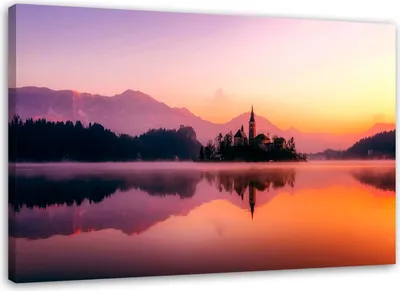 Produktbild von Leinwandbild berge seelandschaft 90x60 cm Feeby lila wandbild bereit zum aufhängen