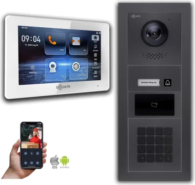Produktbild von Goliath IP Video Türsprechanlage mit Kamera 7-Zoll Zahlencode RFID Anthrazit : 1 Monitor : 7 Zoll Weiß : Unterputzdose Monitor Anzahl: 1 Monitor Monitor Farbe: 7 Zoll Weiß Montage: Unterputzdose