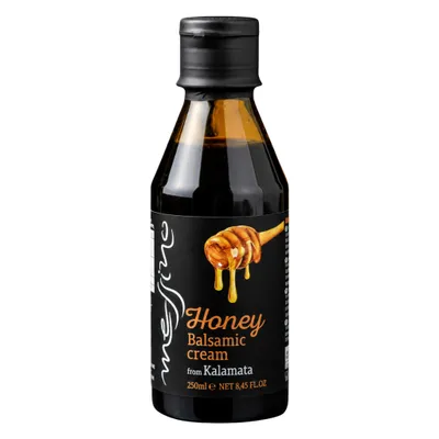 Messino Balsamico Creme Honig 250 ml Flasche auf weißem Grund