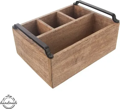 Produktbild von Holzbox mit 4 Fächern aus robustem Mangoholz zur Aufbewahrung