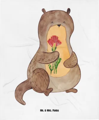 Produktbild von Mr. & Mrs. Panda Babydecke Otter Blumenstrauß - Weiß - Geschenk, Plaid, Seeotter, Süß, Schmusedecke, Erstlingsdecke, Fleecedecke, Niedlich, See, Schlummerdecke