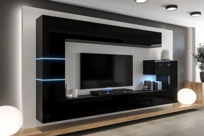 Produktbild von Furnitech Wohnwand Wohnzimmer - Wohnzimmer Möbel mit LED RGB - 16 Farben - Hängend Wohnwand Modern - Wohnzimmer Schrankwand mit Regale und TV
