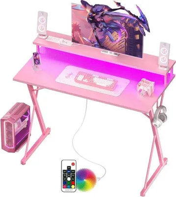 Immagine prodotto di Scrivania da gaming ergonomica 100x50 cm con LED - Moderna postazione di lavoro per la casa