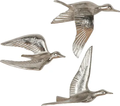 Immagine prodotto di Gilde Wandobjekt, Vogel, "Vogeltrio", Aluminium, silberfarben, L. 5 cm, B. 20 cm, H. 16 cm 59165 4063387591659 3 Stück (3-fach sortiert)
