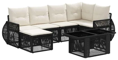Image de Ensemble de canapés de jardin vidaXL, 7 pièces, noir et crème, en polyrotin
