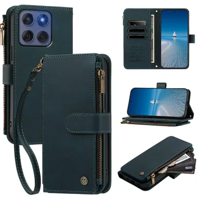 Obrázek produktu pro Pouzdro pro Motorola Edge 60/ Edge 60 Fusion,Polyuretankůže peněženkové pouzdro, na karty, kapsa na zip, stojánek, poutko Zelená