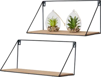 Produktbild von 2er Set Wandregal Regal 39x17cm Metall Schwarz Holz MDF Natur Modern Industrie