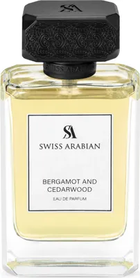 A clear, professional studio shot of a bottle of Swiss Arabian Bergamot And Cedarwood Eau De Parfum.
