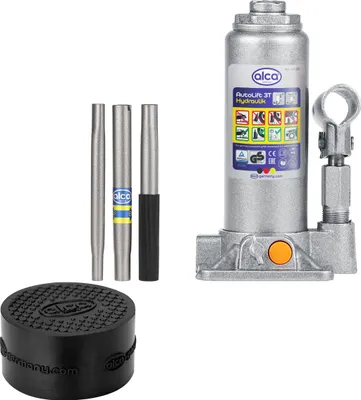 Zdjęcie produktu dla alca® Zestaw podnośników samochodowych I Podnośnik hydrauliczny 3t z gumową podkładką I Podnośnik samochodowy Zestaw podnośników do samochodów osobowych, SUV-ów, quadów, przyczep, samochodów dostawczych i warsztatów