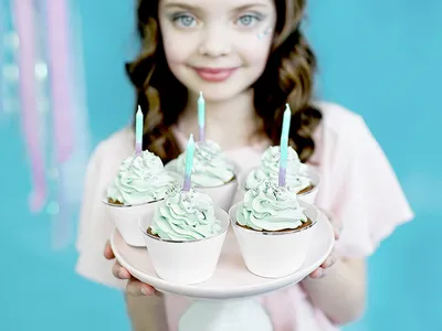 Produktbild von Geburtstagskerzen mit Halter 6cm rosa / mint 20er Set