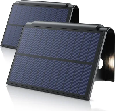 Obrázek produktu pro Solární LED svítidlo BEARWARE, solární lampa pro venkovní použití, venkovní solární svítidlo, solární nástěnné svítidlo, sada 2 ks, 2 režimy, 2 úrovně jasu, teplá bílá 3000 K, IP54, akumulátor 1800 mAh
