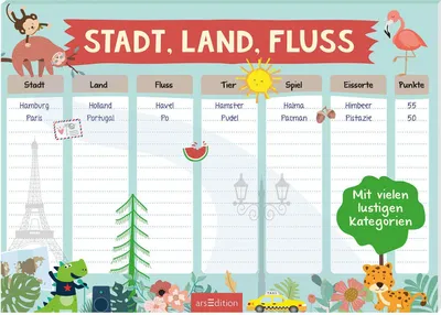 Produktbild von Ars Edition Stadt, Land, Fluss Spiel mit 90 Vorlagen, 6 Spielvarianten für die ganze Familie