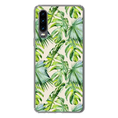 Produktbild von MuchoWow® Handyhülle Schutzhülle Hülle für Huawei P30 Blätter - Muster - Monstera Silikon Softcase Handy Hülle - Kartenbesitzer