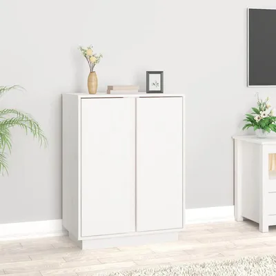 Image de Commode en bois massif, finition blanche, dimensions 60x35x80 cm, meuble de rangement contemporain