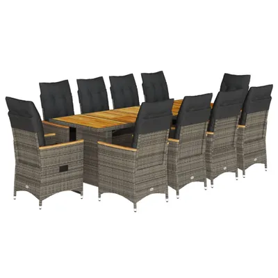 Produktbild von vidaXL 11-tlg. Garten-Bistro-Set mit Kissen Grau Poly Rattan