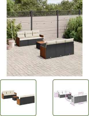 Produktbild von The Living Store 7-tlg. Garten-Sofagarnitur mit Kissen Schwarz Poly Rattan
