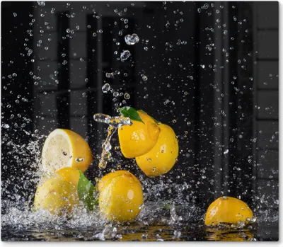 Produktbild von DEQORI Herdabdeckplatte Glas 1-tlg 'Zitronen und Wasserperlen' Herd Abdeckung Küche