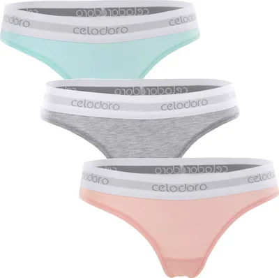 Produktbild von Celodoro Damen Tanga mit Webgummi-Bund (3er Pack) Sport Mini-Slip - Pastell Mix L